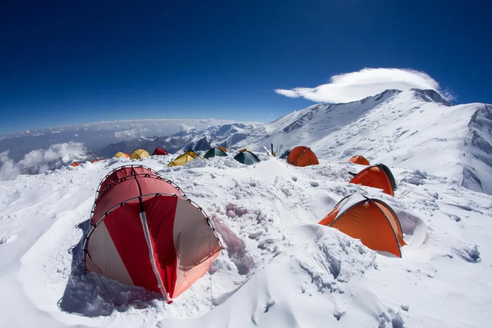 Lenin Peak climbers on fixed trail