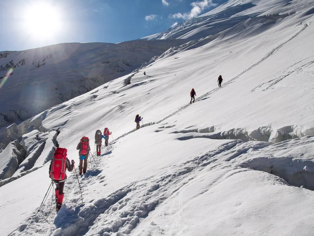 Lenin Peak base camp in valley